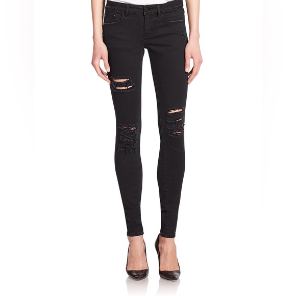The Kooples Denim - Black heavy Distressed Jeans with Side Zippers koople size 27